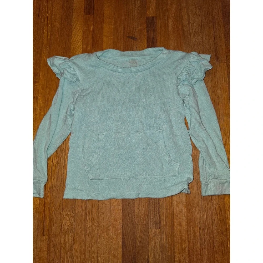 Falls Creek Kids Girls 2T Mint Green Knit Ruffle Shoulder Kangaroo Pocket Top